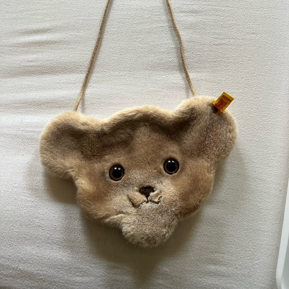 Steiff mohair plush teddy bear purse, rare vintage